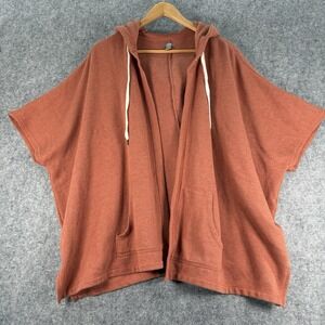 Aerie Hooded Open Front Shrug Sweater Womens XS Oversized Short Sleeve Rust
